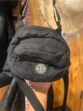 Stone Island Dark Gray Belt Bag with Logo Patch